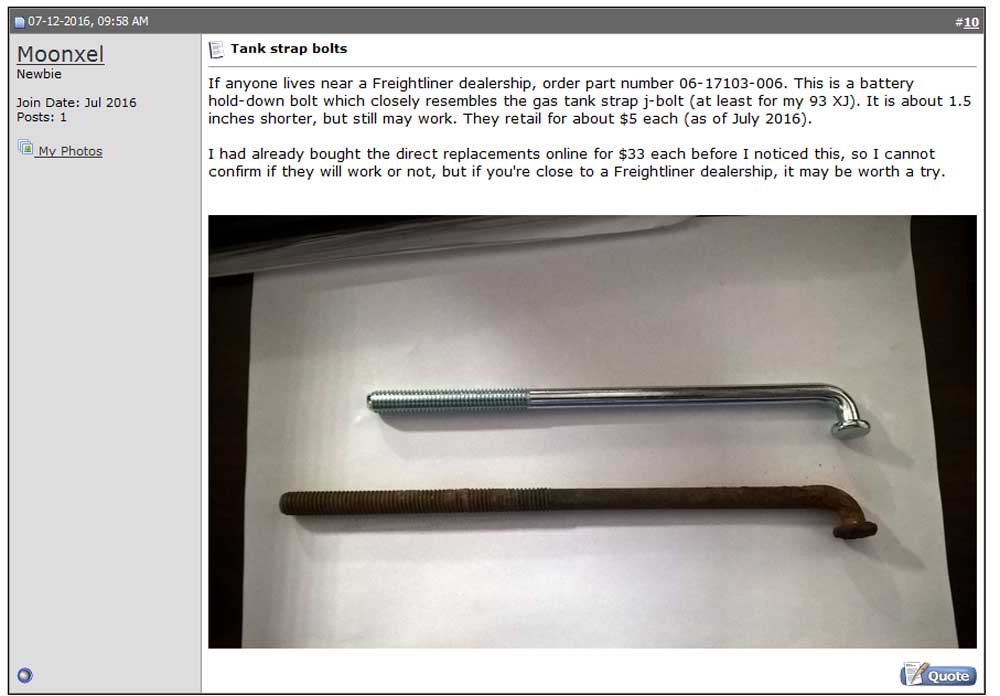 Fuel Tank "J" Bolts NAXJA Forums North American XJ Association